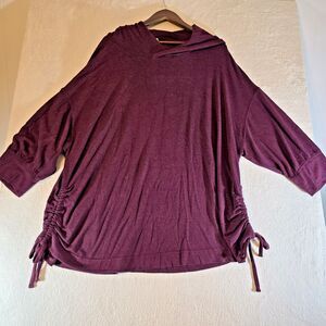 Live Well Cozy Dark Burgundy Oversized Sweater Hooded Tunic Size 26/28W